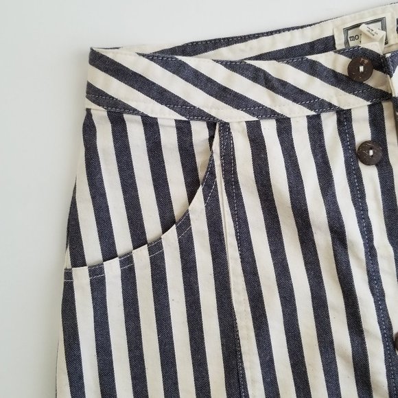 Retro Anthro Denim Striped Mini Skirt Full Button Front - Picture 3 of 10